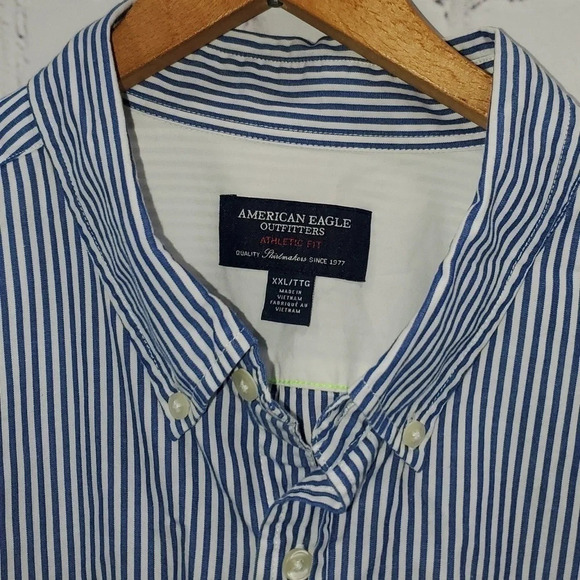 American Eagle Outfitters Blue White Stripe Long Sleeve Button Down Shirt Men - Picture 3 of 15